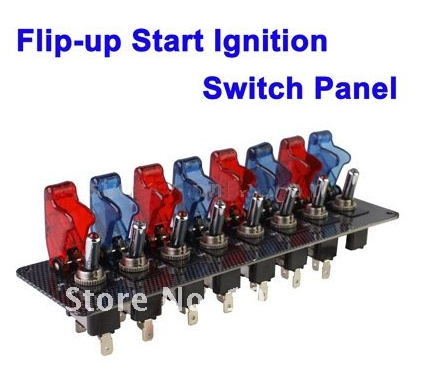 Flip-up Start Ignition Switch Panel with 8 LED and Accessories for Racing Sport (DC 12V)